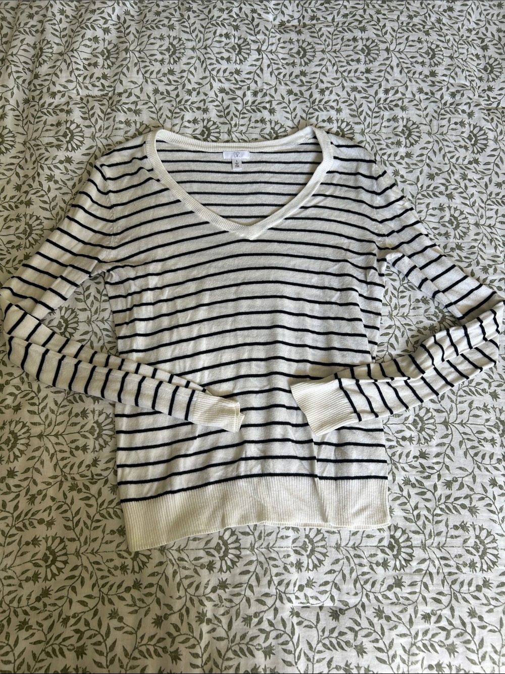 bp Cream and Black Striped V-Neck Sweater